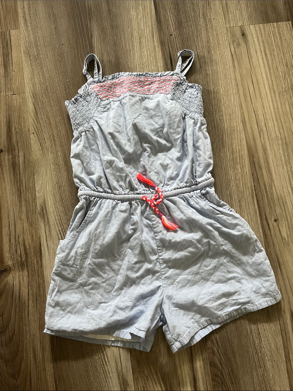 Mini Boden Light Blue Girls Romper with Pink Accents, like new